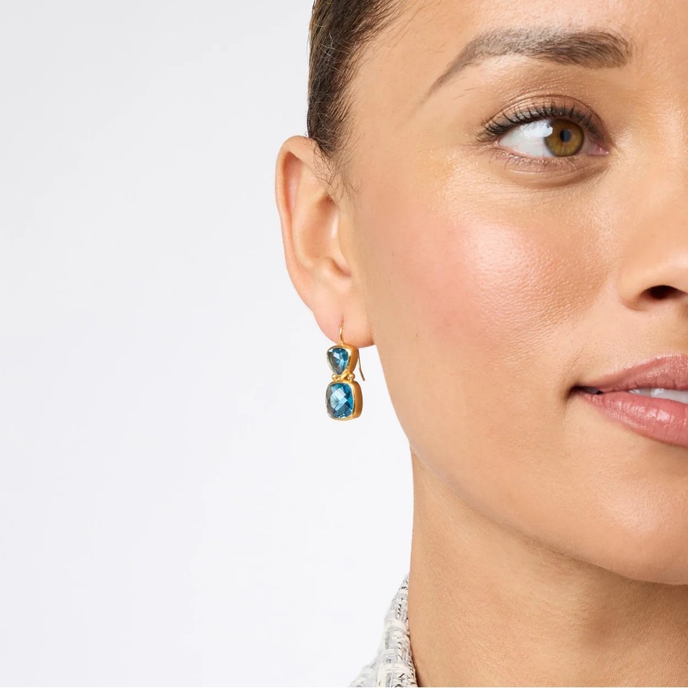 JULIE VOS• Aquitaine Double Drop Trillion Faceted Clear Raspberry Pink Earrings - Picture 3 of 5
